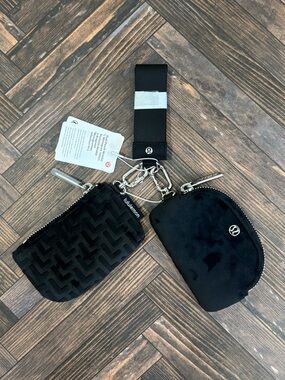 NWT Lululemon Dual Pouch Wristlet *L Monogram Velvet In Black